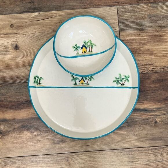 Hand crafted serving plate and bowl tropical graphic design spring Summer party - Picture 3 of 9